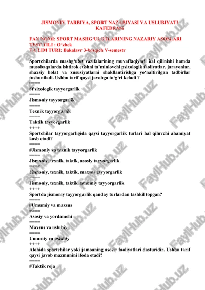 sport mashgʻulotlarining nazariy asoslari — DOCX