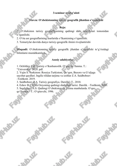 o'zbekistonning tarixiy geografik jihatdan o'rganilishi — DOCX