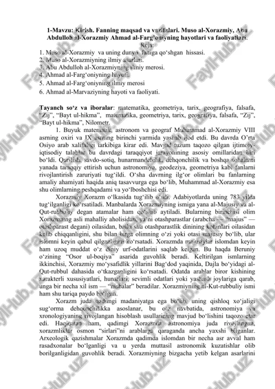 muhammad al-xorazmiyning hayot va faoliyatlari — DOCX