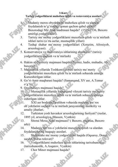 tarixiy yodgorliklarni muhofaza qilish va restavratsiya asoslari — DOCX