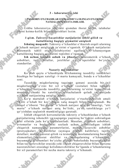 takroriy o’lchashlar ishi — DOCX