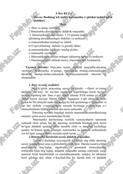 boshlang`ich sinfda matematika o`qitishni tashkil qilish shakllari — DOCX