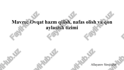 ovqat hazm qilish, nafas olish va qon aylandirish tizimi — PPTX