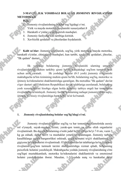 ilk yoshdagi bolalar jismoniy rivojlanishi metodikasi — DOCX