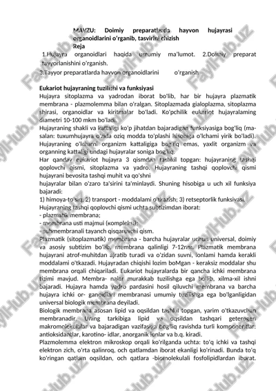 doimiy preparatlarda hayvon hujayrasi organoidlarini o‘rganib, tasvirini chizish — DOCX