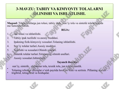 tabiiy va kimyoviy tolalar — PPTX