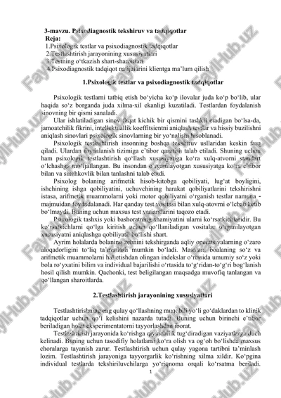psixodiagnostik tekshiruv va tadqiqotlar — DOCX