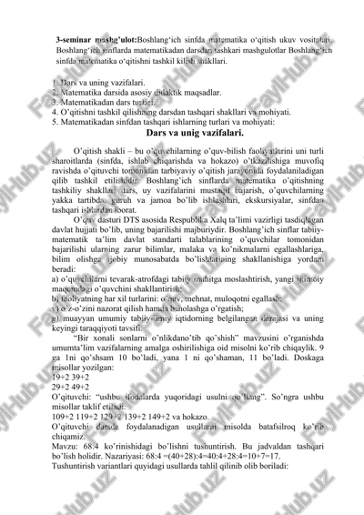 matematika o‘qitishni tashkil kilish shakllari — DOC