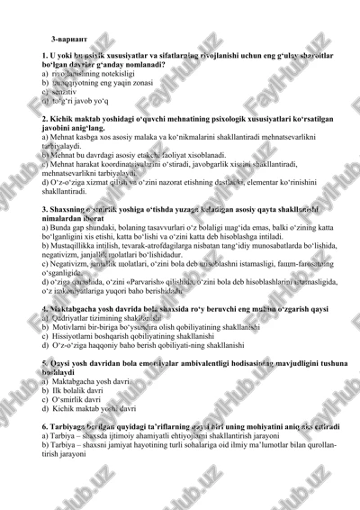 psixologiya sinovi test javoblari — DOCX