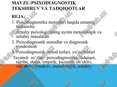 psixodiagnostik tekshiruv va tadqiqotlar — PPT