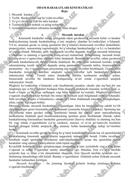 odam harakatlari kinematikasi — DOC