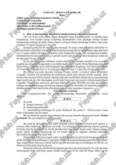 risk va daromadning muqobil ko‘rinishi — DOCX