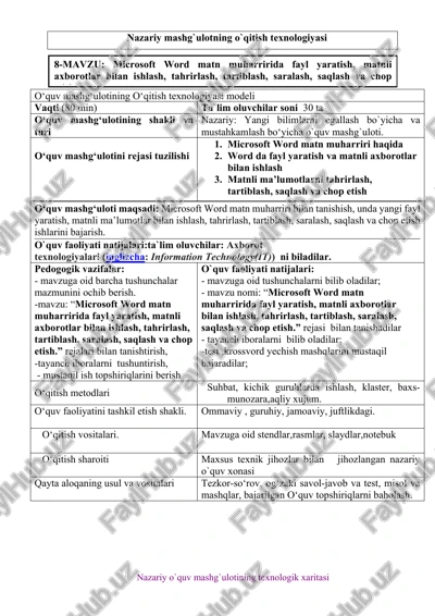 microsoft word matn muharririda fayl yaratish, matnli axborotlar bilan ishlash — DOCX
