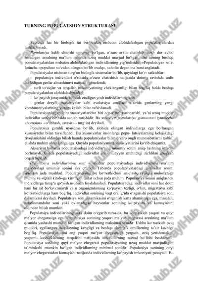 turning populatsion strukturasi — DOCX