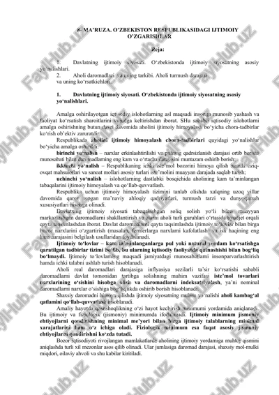 ma’ruza. o’zbekiston respublikasidagi ijtimoiy o’zgarishlar — DOC