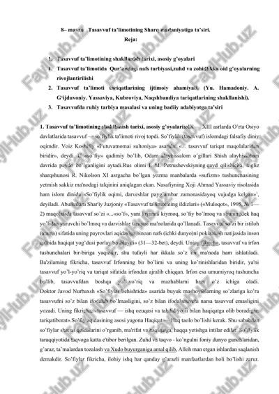 tasavvuf ta’limotining sharq madaniyatiga ta’siri — DOCX