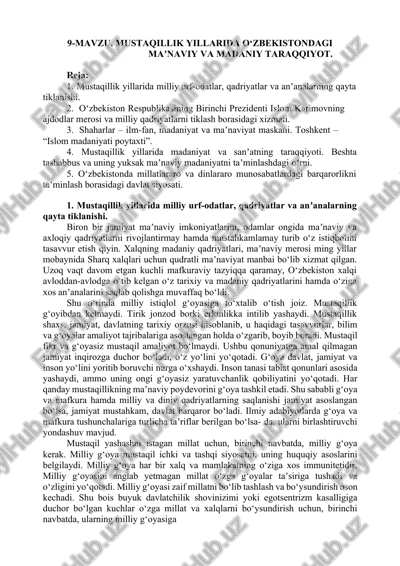 mustaqillik yillarida o‘zbekistondagi maʼnaviy va madaniy taraqqiyot — DOCX