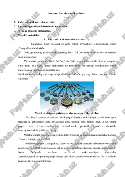 elektr toki o‘tkazuvchi materiallar — DOCX