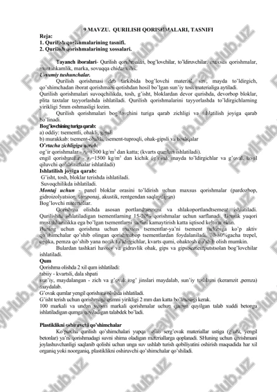 qurilish qorishmalari, tasnifi — DOCX