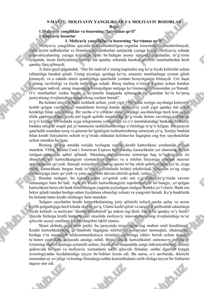 moliyaviy yangiliklar va moliyaviy bozorlar — DOCX