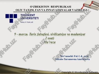 tarix falsafasi, sivilizatsiya va madaniyat — PPT