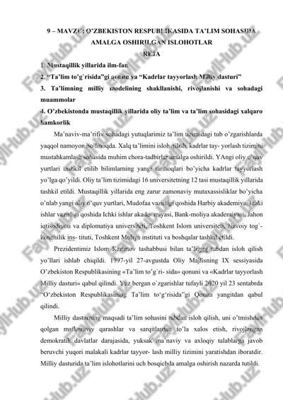 o'zbekiston respublikasida talim sohasida amalga oshirilgan islohotlar — DOCX