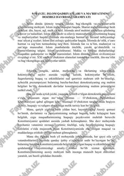 islom qadriyat va ma'rifatining hozirgi davrdagi ahamiyati — DOCX