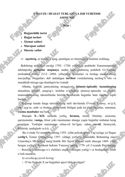 hujjat turlari va ish yuritish asoslari — DOCX