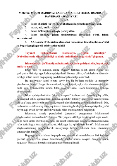 islom qadriyatlar va ma'rifatining hozirgi davrdagi ahamiyati — DOCX