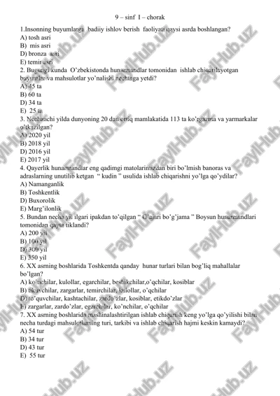 hunarmandlar ishlab chiqarayotgan buyumlar va mahsulotlar — DOCX