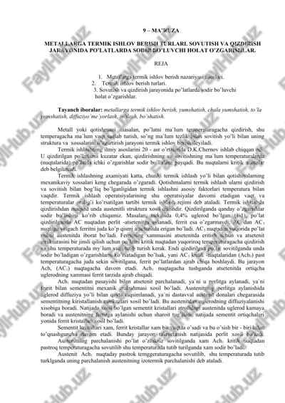 metallarga termik ishlov berish turlari — DOCX