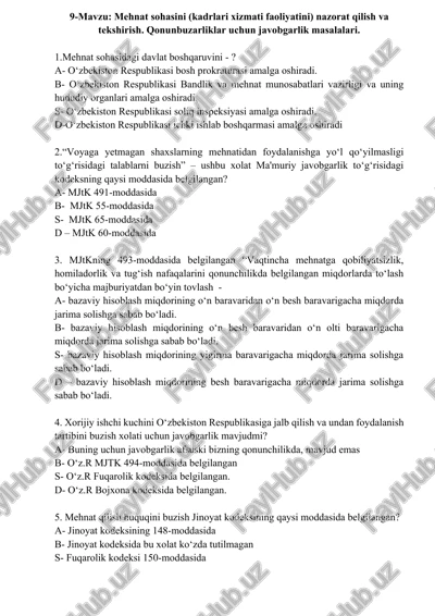 mehnat sohasini (kadrlari xizmati faoliyatini) nazorat qilish va tekshirish — DOCX