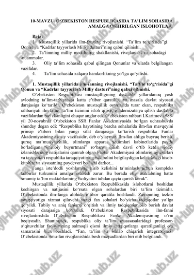 o‘zbekiston respublikasida taʼlim sohasida amalga oshirilgan islohotlar — DOCX