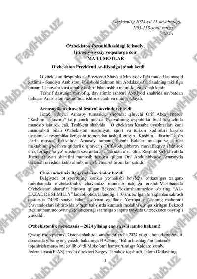 o‘zbekiston prezidenti ar-riyodga jo‘nab ketdi — DOCX