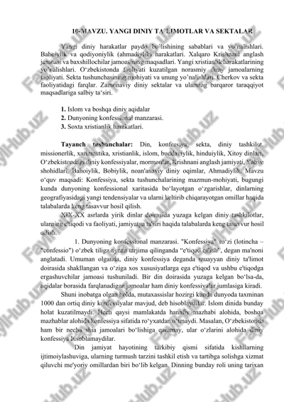 yangi diniy ta'limotlar va sektalar — DOCX