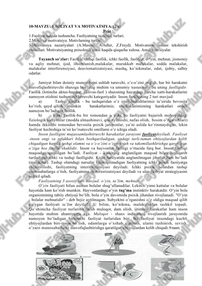 faoliyat va motivatsiya — DOCX