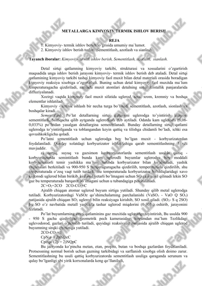 metallarga kimyoviy termik ishlov berish — DOCX