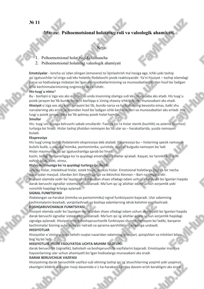 psihoemotsional holatning roli va valeologik ahamiyati — DOCX