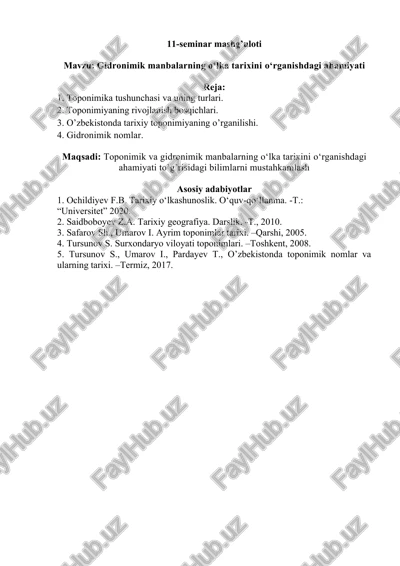 gidronimik manbalarning o‘lka tarixini o‘rganishdagi ahamiyati — DOCX