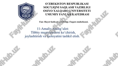 favqulotda vaziyatlarda jabrlangan aholini davolash va ko'chirish turlari — PPTX