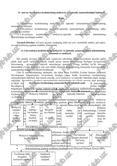 investitsiya loyihalarining moliyaviy va iqtisodiy samaradorligini baholash — DOC