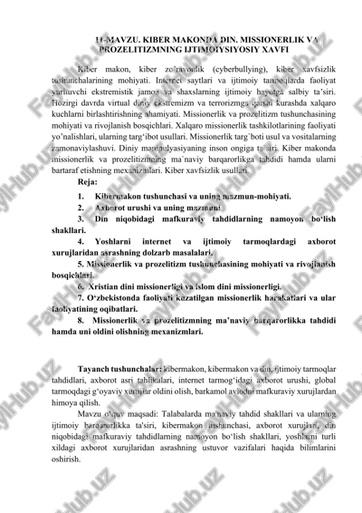 kiber makonda din. missionerlik va prozelitizmning ijtimoiysi xavfi — DOCX