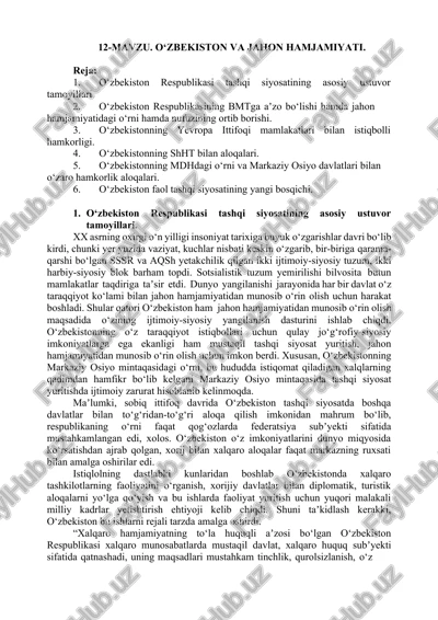o‘zbekiston va jahon hamjamiyati — DOCX