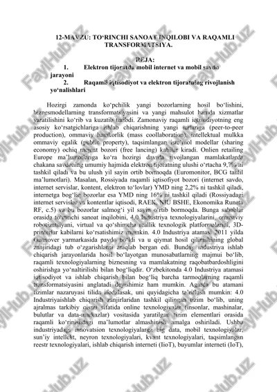 to‘rinchi sanoat inqilobi va raqamli transformatsiya — DOCX