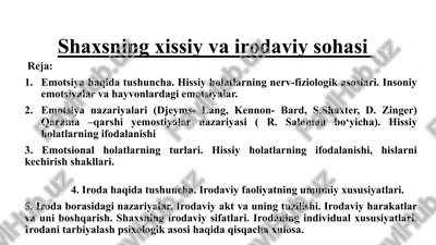 shaxsning xiysi va irodaviy sohasi — PPTX