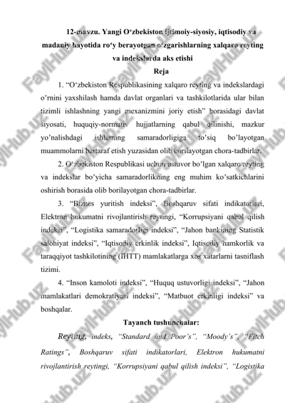 o‘zbekiston ijtimoiy-siyosiy, iqtisodiy va madaniy hayotida roʻy berayotgan oʻzgarishlar — DOCX