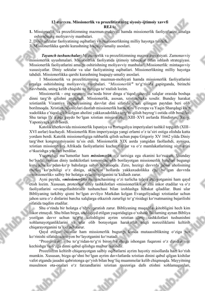missionerlik va prozelitizmning siyosiy-ijtimoiy xavfi — DOCX