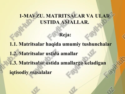 matritsalar va ular ustida amallar — PPT