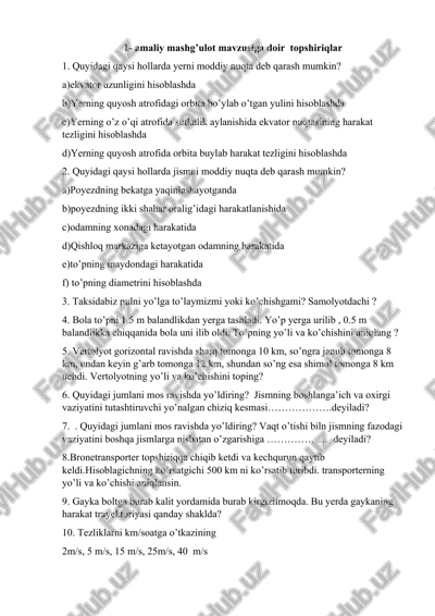 amaliy mashg’ulot mavzusiga doir topshiriqlar — DOCX
