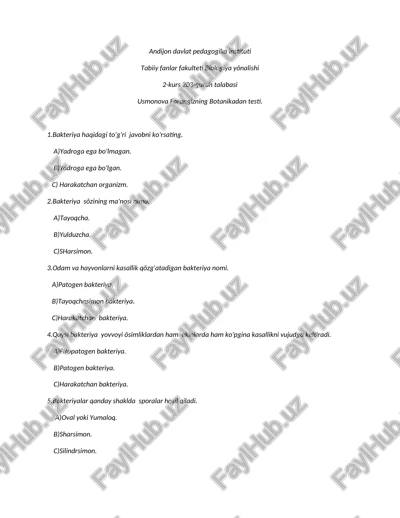 usmonova farangizning botanikadan testi — DOCX